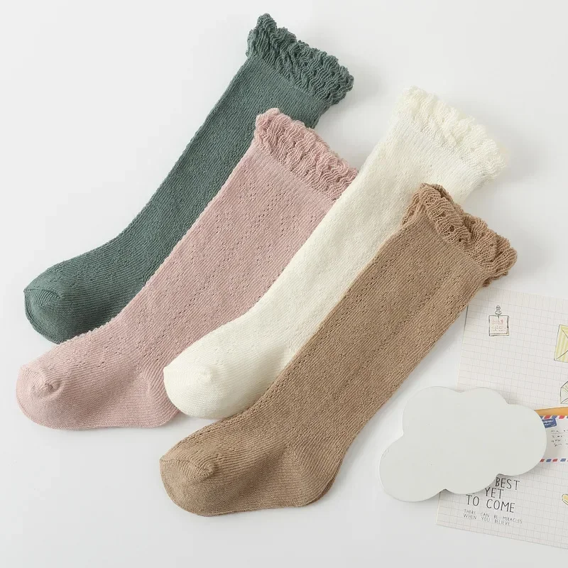 Chaussettes hautes en coton pour nouveau-né, chaussettes non aldes pour tout-petits, accessoires pour bébé, vêtements pour fille, mignon, long