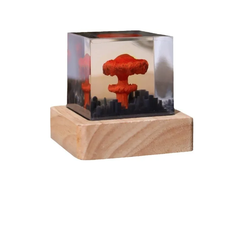 Handcrafted Crystal Epoxy Resin Handicrafts - 5cm Volcanic Mushroom Cloud Cube Transparent Display Piece,exquisite High-end Gift