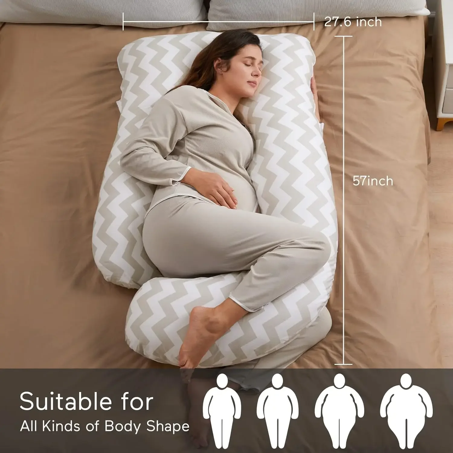 Almohadas para embarazo en forma de U con funda extraíble de algodón, almohada de maternidad de 57 pulgadas, soporte para todo el cuerpo, imprescindible