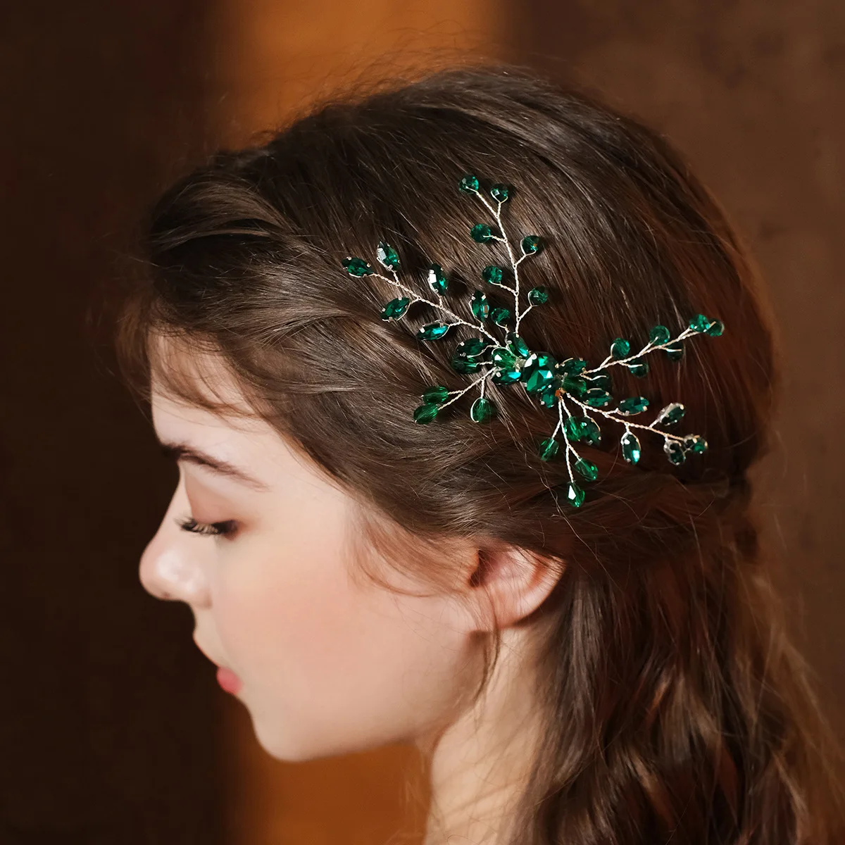 Wedding Hair Comb Tiaras Green Crystal Hairpin Clip Headpiece For Women Wedding Party Hair Ornament Girls Hair Jewelry Crown