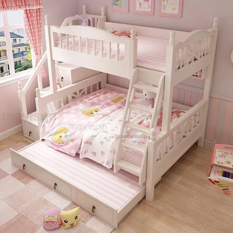 Estilo rural coreano cama de beliche branco moderno minimalista para cima para baixo cama com armazenamento para princesa meninas criativo quarto móveis