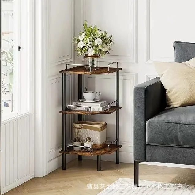 Iron and wood combined floor-to-ceiling rack, living room corner corner multi-layer storage, wrought iron storage, books