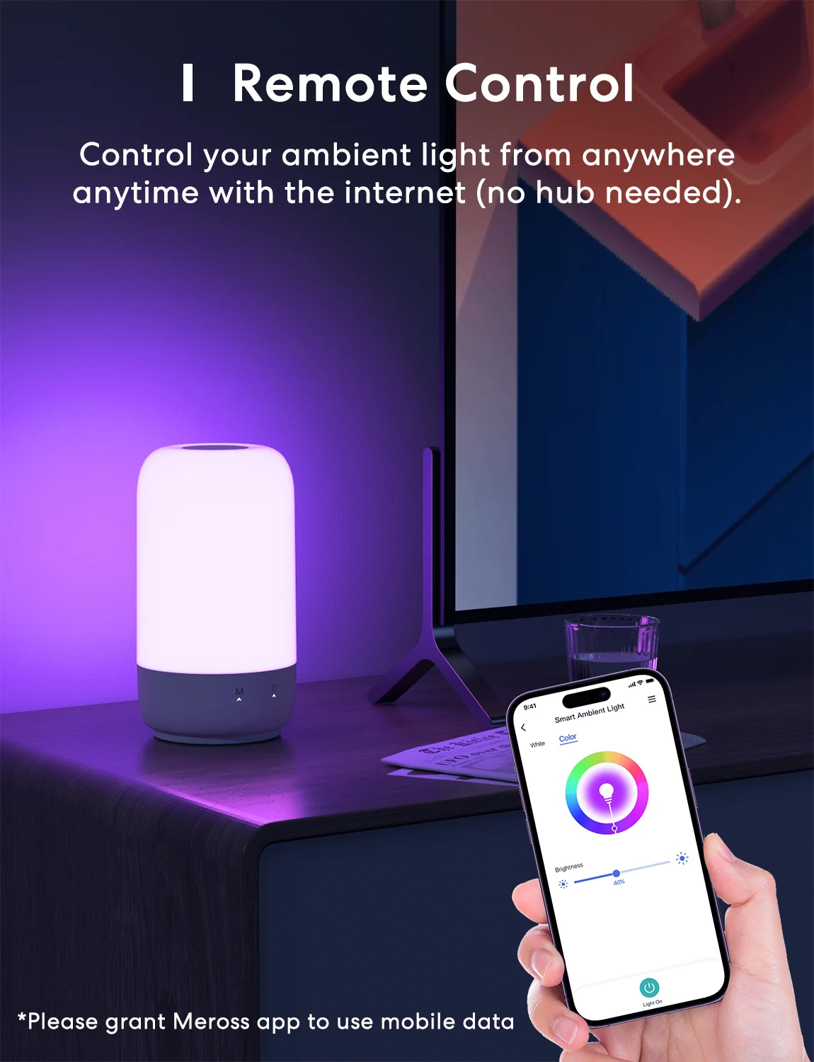 Meross HomeKit Smart Ambient Light,WiFi LED Night Light for Bedroom,Dimmable Bedside Lamp,Work with Siri,Alexa,Google Assistant