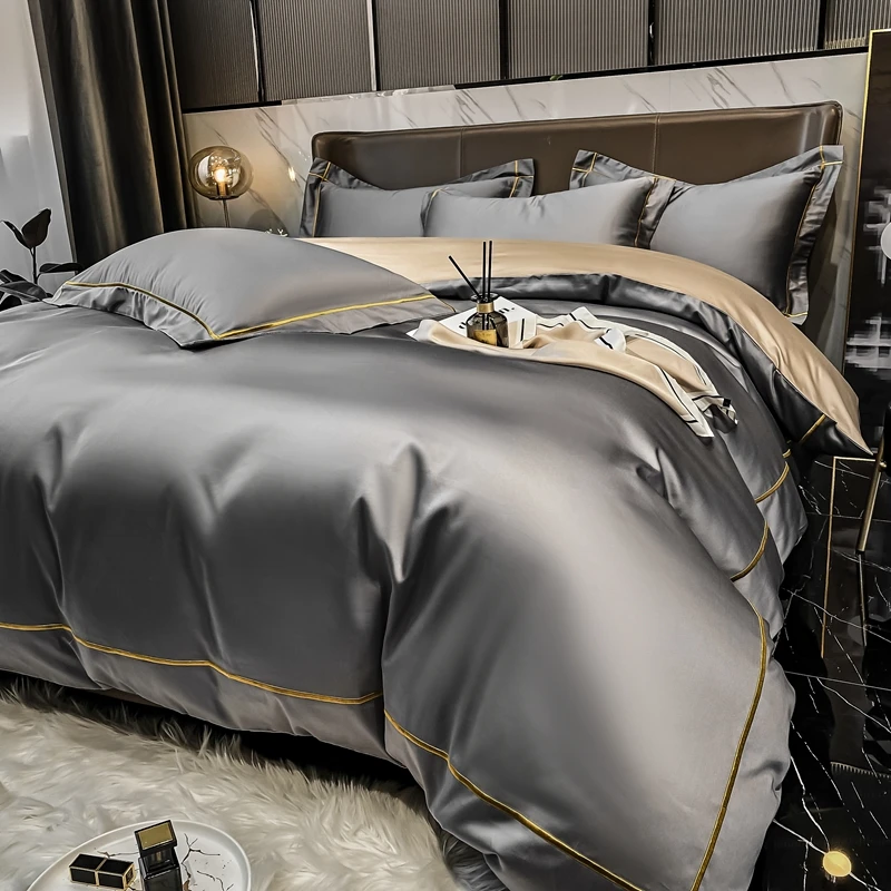 

4pcs Light Luxury Wind 100% Cotton 120 Count Long Staple Cotton Bedding Solid Color Duvet Cover Bed Sheet 200x230 Four Seasons