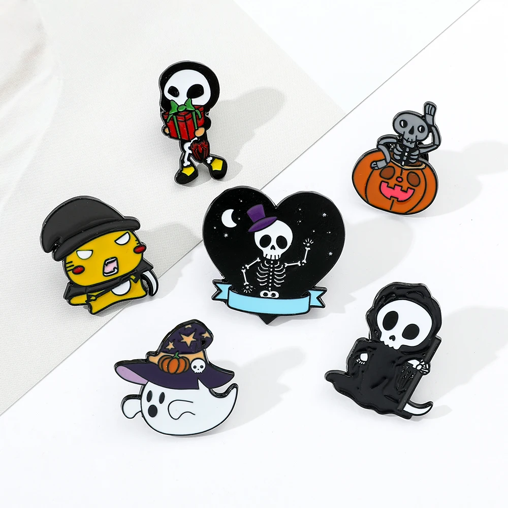 Halloween Cartoon Ghost Enamel Pins Funny Pumpkin Badge Cute Skull Badge Brooch for Jewelry Accessory Gifts for Kids Cosplay