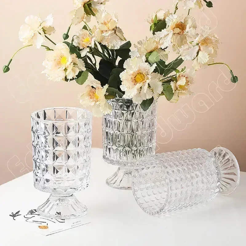 Jar Glass Vase European Style High Legged Transparent Vases Cup Mug Living Room Dining Table Glass Vases Flower Water Pots Mugs