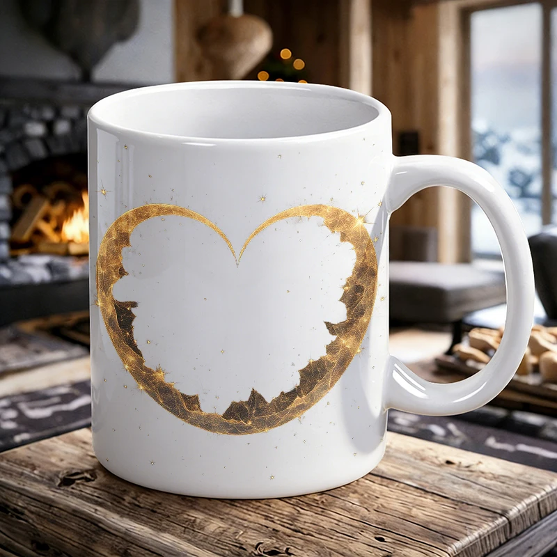

Gold Foil Heart Handle Ceramic Cup, Creative Coffee Cup, Milk Cup, Office Tea Cup, Drinking Cup, Fade-Resistant,Gift for Friends