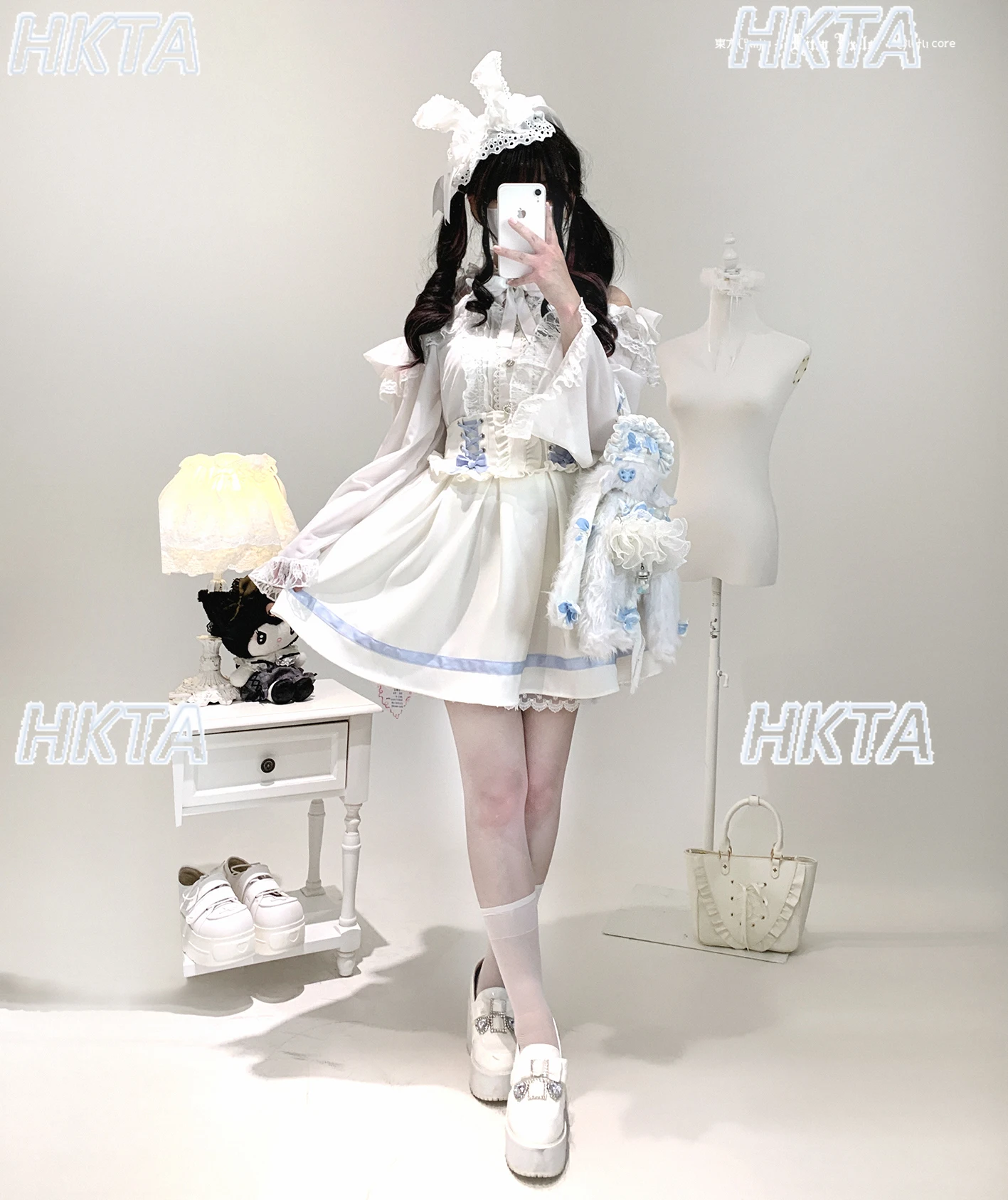 اليابانية لوليتا ركاب الجولة الرقبة خارج على الكتف طويلة الأكمام قميص أسود أعلى المرأة الخريف الحلو الدانتيل خياطة الدانتيل بلوزة #6