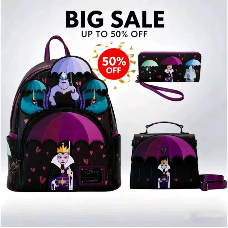 Mochila maléfica de Disney, bolso cruzado y billetera, conjunto de 3 unidades con temática de dibujos animados para mujer, regalo sorpresa de vacaciones