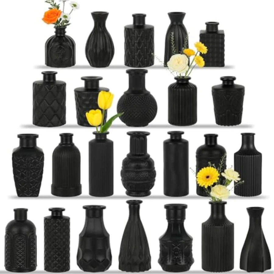 

Black Glass Bud Vases Set, Small Vintage Flower Vases for Centerpieces, Mini Rustic Vases for Wedding Table Decor, Home, Shelve