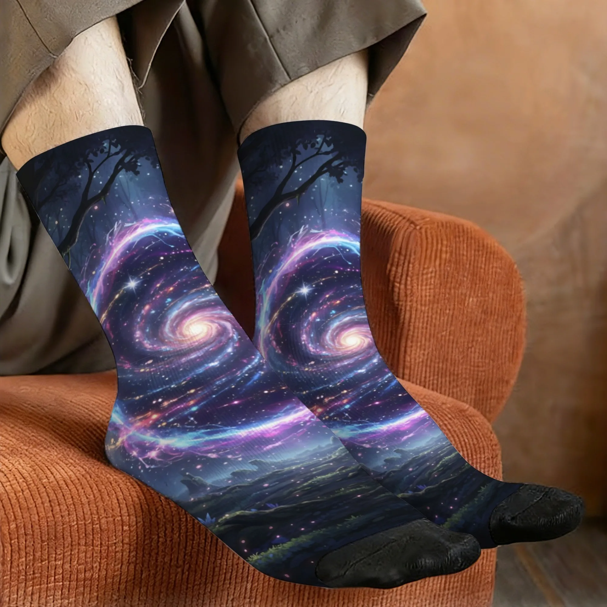 Dark Forest Galaxy Secret Realm Print Men's Socks Comfortable, Breathable, Non-Slip Casual Socks Crazy Party Holiday Gift