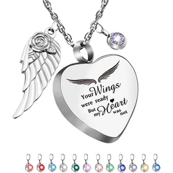 Heart Urn Necklace for Ashes with 12 Birthstones Cremation Jewelry for Ashes Stainless Steel Urns Pendant Keepsake Jewelry