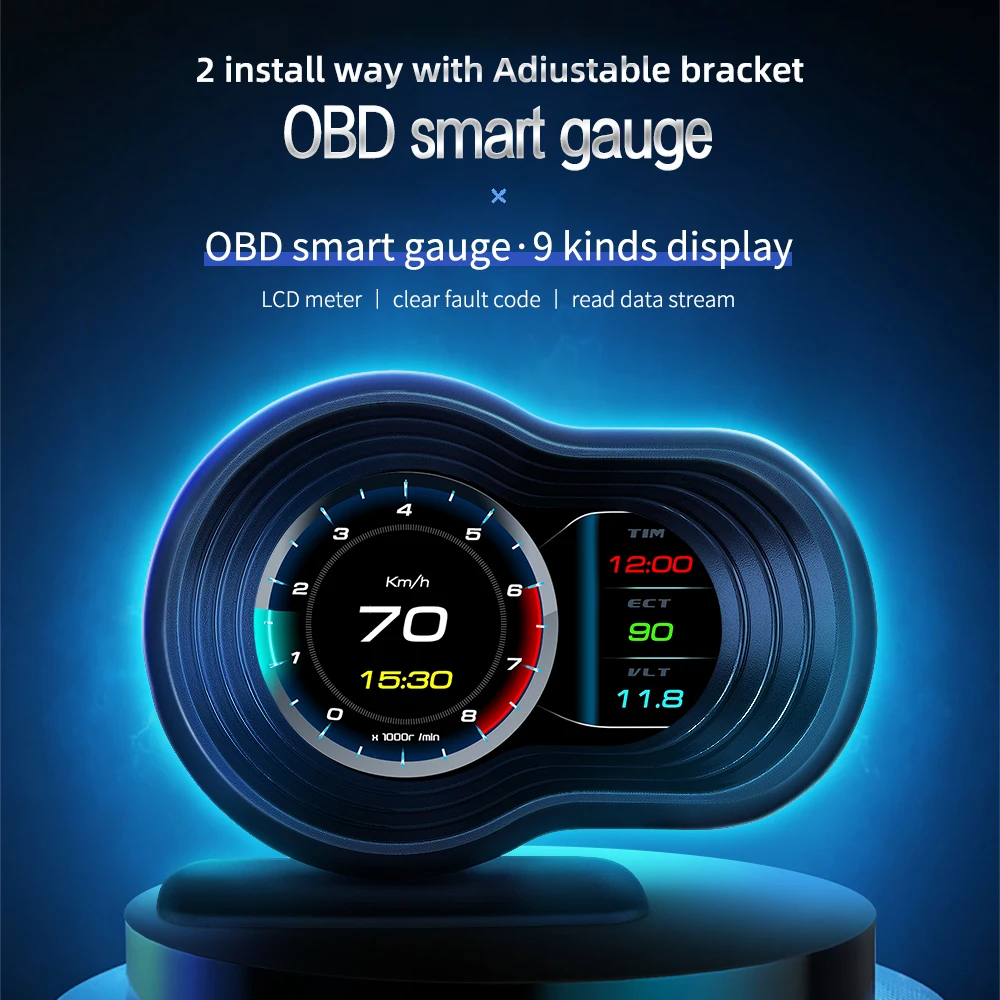 OBD2 자동차 HUD F9 OBD 헤드업 디스플레이, 자동 스마트 자동차 온보드 컴퓨터 게이지, 디지털 속도계, 온도 엔진 RPM 알람 