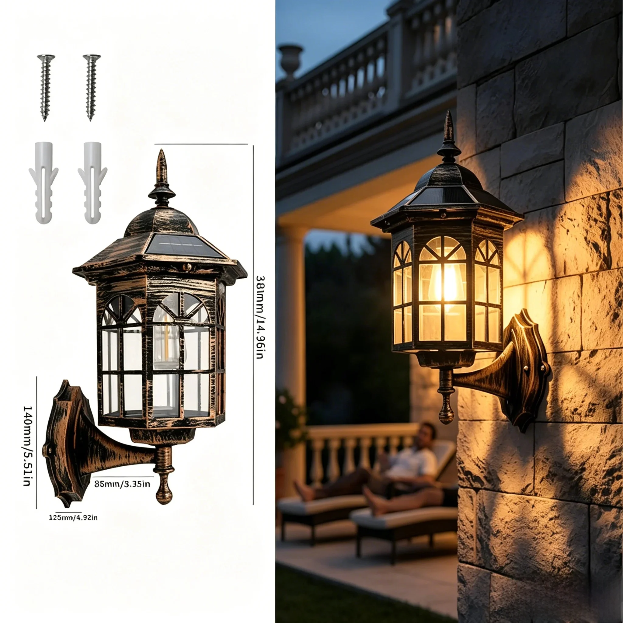 

Retro Landscape Solar Pathway Light Waterproof LED Wall Lamp Outdoor Vintage Porch Lamp for Courtyards, Villas, Gardens