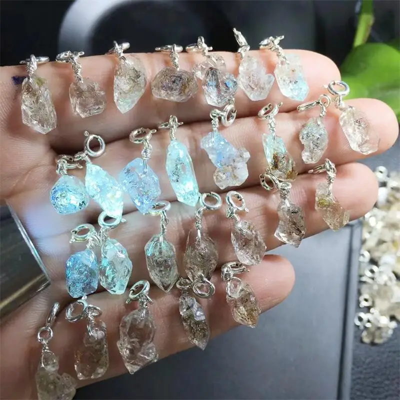 S925 Natural Golden Herkimer Diamond Pendant DIY Jewelry Accessories Reiki Healing Fashion Classic Women Exquisite Gift 2pcs