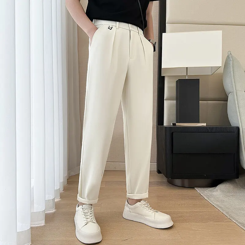 2024 Spring Casual Pants Men Solid Color Breathable Simple Trousers Male Clothing Office Social Streetwear Suit Pants