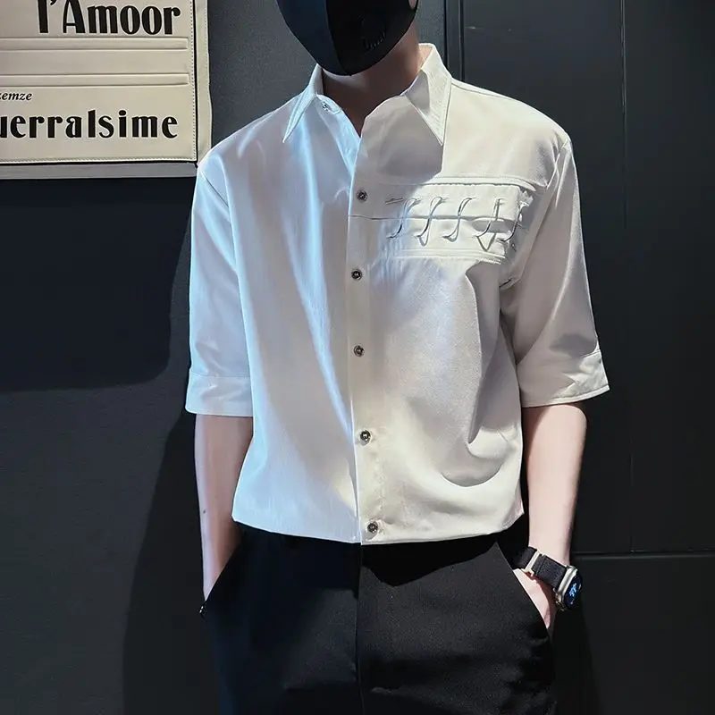 

Летняя мужская модная повседневная рубашка с коротким рукавом