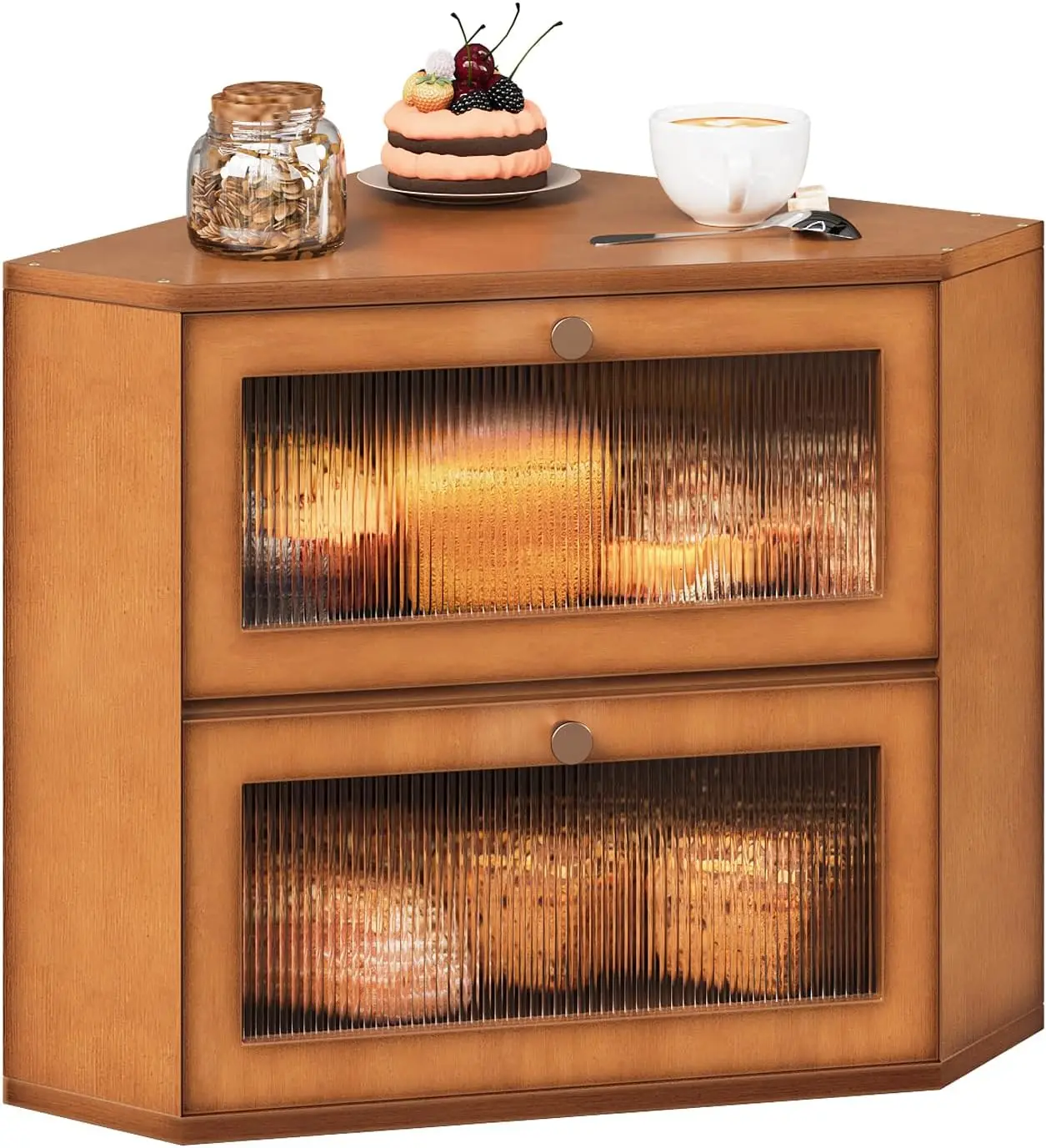 

Double Layer Bamboo Bread Box with Transparent Door - Large Capacity Kitchen Storage Container for Counter Corner
