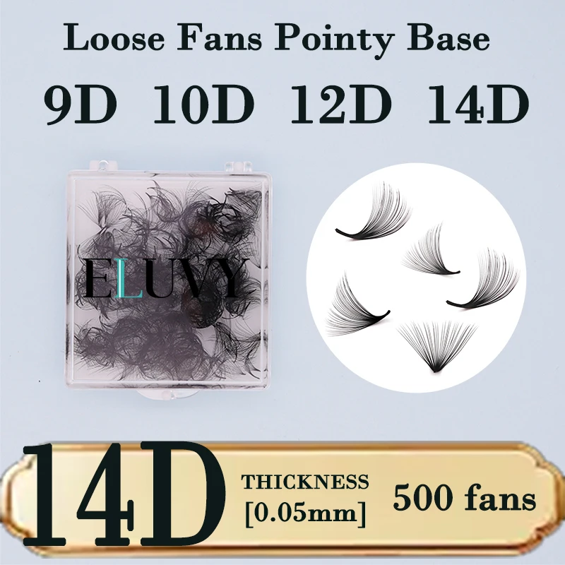

500 Fans Loose Fan Lashes Eyelash Extensions 9-14D 0.05MM Pointy Base Medium Stem Thin Russian VolumeLash Premade Fans Lashes