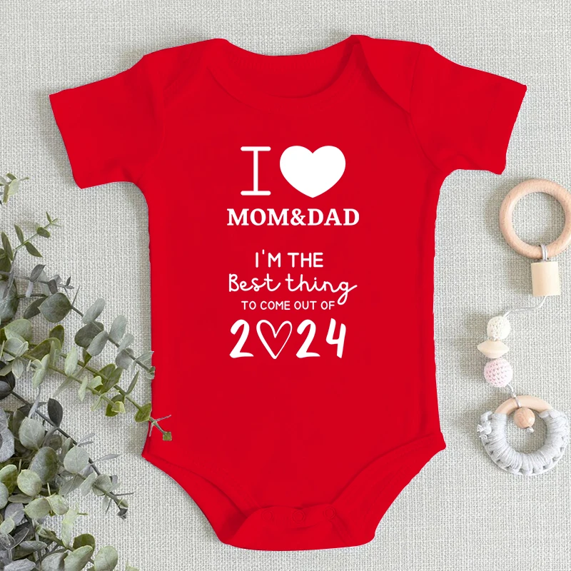 2024 I love Mom And Dad Letter Print Baby Romper Newborn Infant Boys Girls Bodysuit Short Sleeves Baby Bodysuit Pregnancy Gift