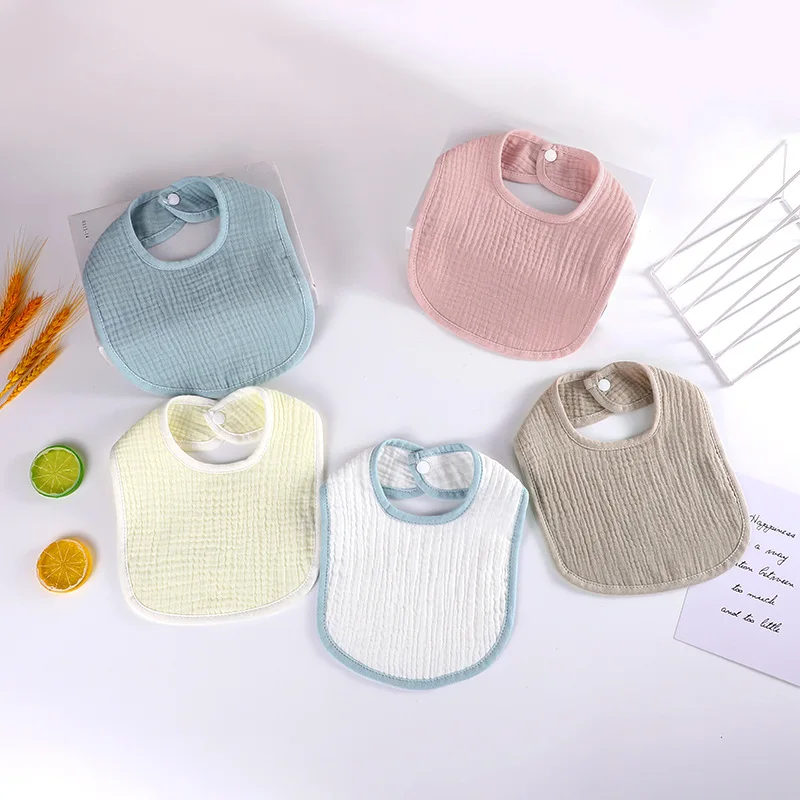 4 Layers Baby Bibs Cotton Crepe Simple Style Kids  Meal Bibs Saliva Towel