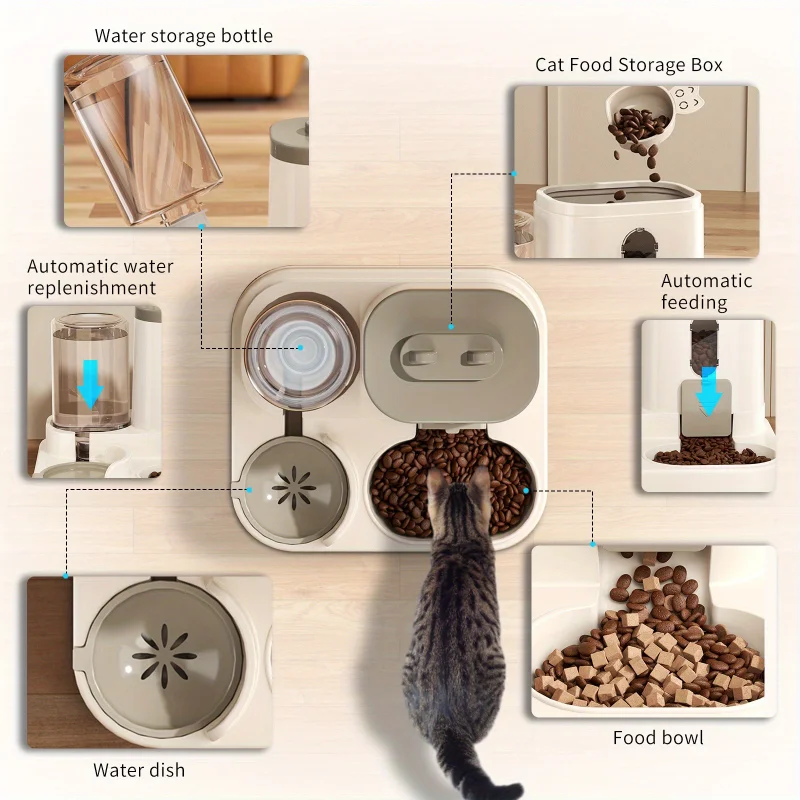 Cat Bowl Automatic Feeder with Spill Proof Design with Water Fountain Pet Food Dispenser for Small Medium Large Cats Dogs 4