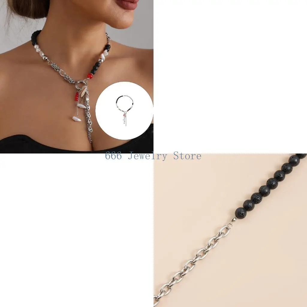 F2TD Versatile Multi Texture Chain Necklace Stylish Layering Accessory For Everyday Wear