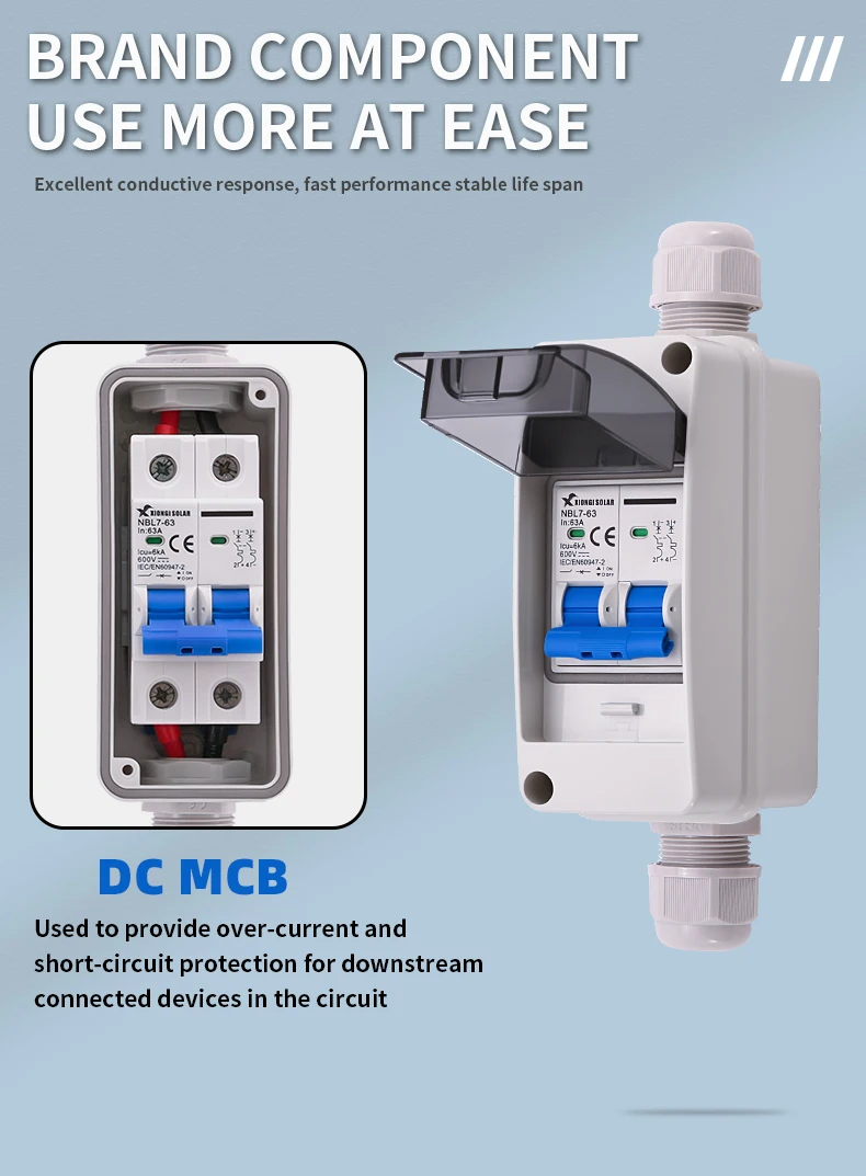 DC PV Trennschalter-Box mit DC 600V 63A MCB IP65 HT 2-Wege Wasserdichte Box 1 Ein 1 Aus Solar Photovoltaik PV Kombinationsbox – Detail 8