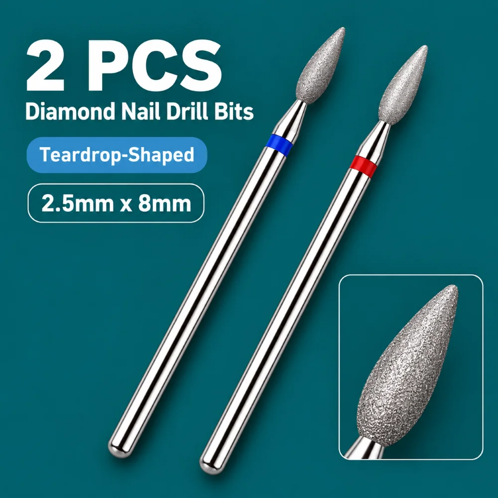 2.4/2.5mm Diamond Nail Drill Bit Set 3/32 Inch Shank Medium Fine 2Pcs Nail File Cuticle Cleaning Bit Milling Cutter for Manicure