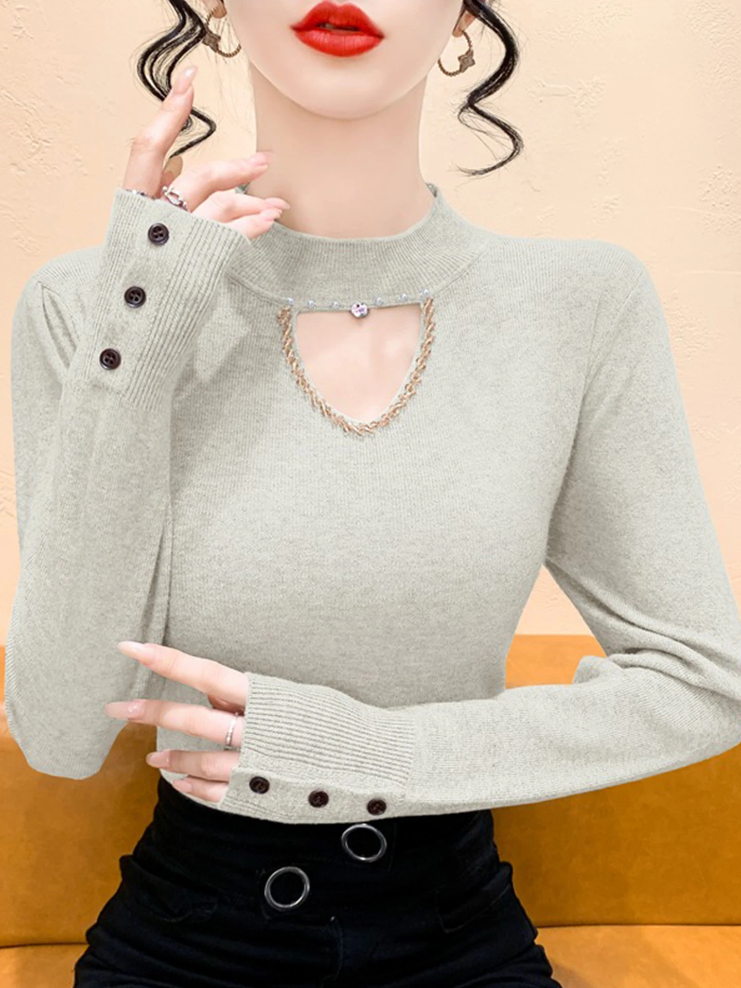 Ele Hollow out Long Sve Knitted Sweater Women's Slim Fit High Collar Heavy Embroidery Autumn Winter New Sle Base irt