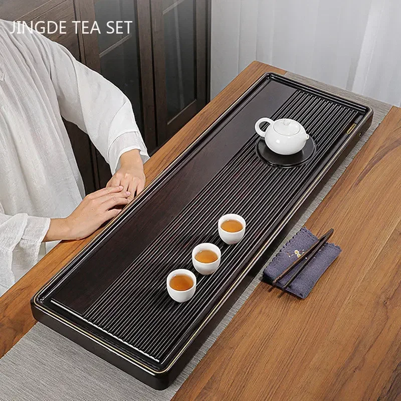 

Large Size Solid Wood Tray Retro Ebony Tea Tray Light Luxury Drainage Tea Table Living Room Tea Ceremony Tool Chinese Teaware