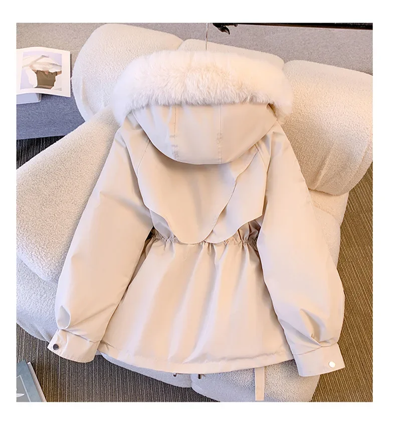 FSMG Winter Women Quilted Coat,Fashionable Parka with Shrink Waist Design Appear thin, Hooded Thick Fur-lined and Warm Outerwear