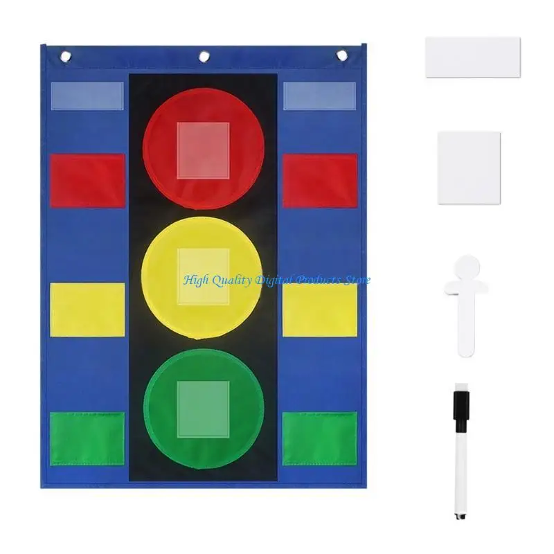 Gráfico comportamento infantil U2JE Gráfico bolso para gerenciamento sala aula, com 5 cartões branco e palitos
