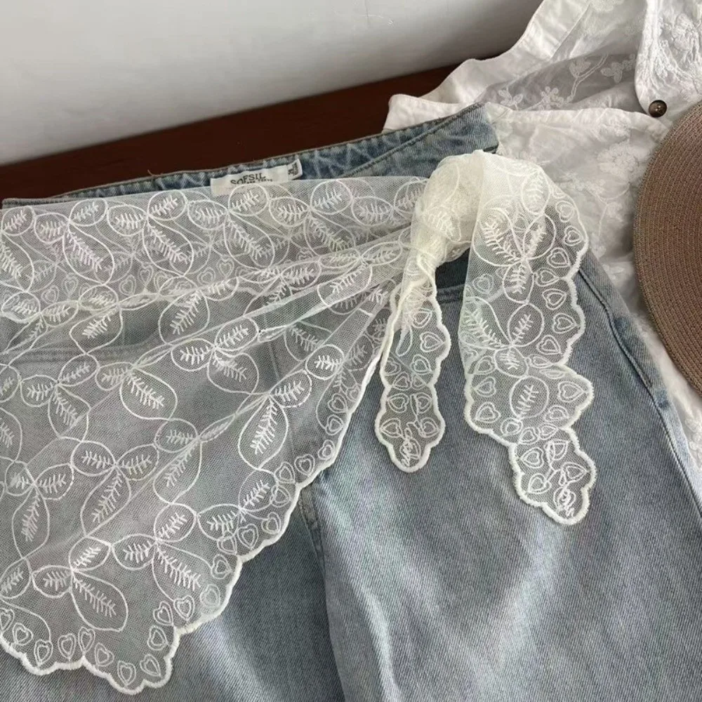 

Модная джинсовая юбка-фартук с кружевной отделкой в стиле Y2K, облегающая, универсальная, для женщин