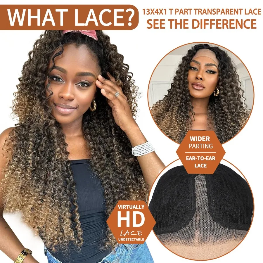 الاصطناعية الدانتيل الجبهة الباروكات قبل قطعها أومبير العسل شقراء شعر مستعار طبيعي متموج للنساء السود 13x4x1 الجزء الأوسط غلويليس جاهز ل #2