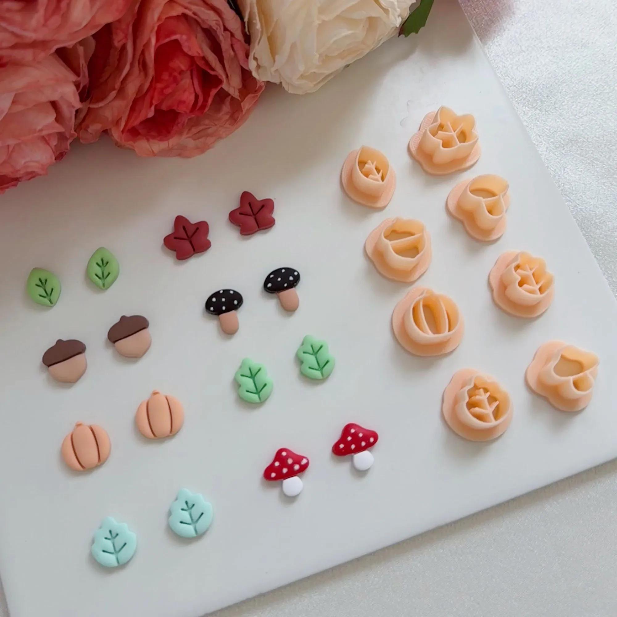 1Pc Mini Leaf/Hazelnut/Mushroom/Pumpkin/maple leaves Shaped Polymer Clay Cutters For DIY Earrings Stud Makings image 3