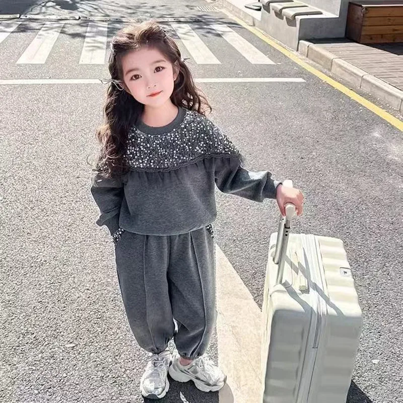

2025 New Spring Autumn Winter Girls Kids T-shirt Sweatshirt+ Pants Sets Lace Comfortable Cute Baby Clothes Kids Outfits