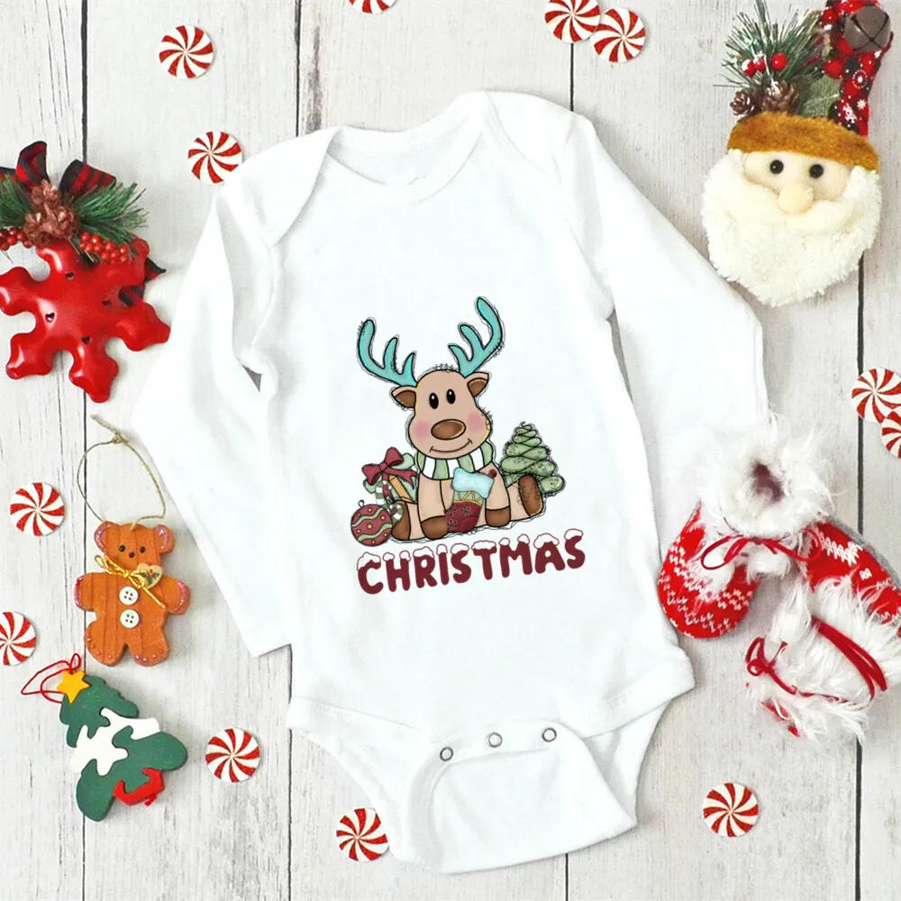 Cute Boy Girl New Year Clothes Baby\'s My First Christmas Romper Reindeer Body Baby Infant Playsuit Christmas Outfit Xmas Gift