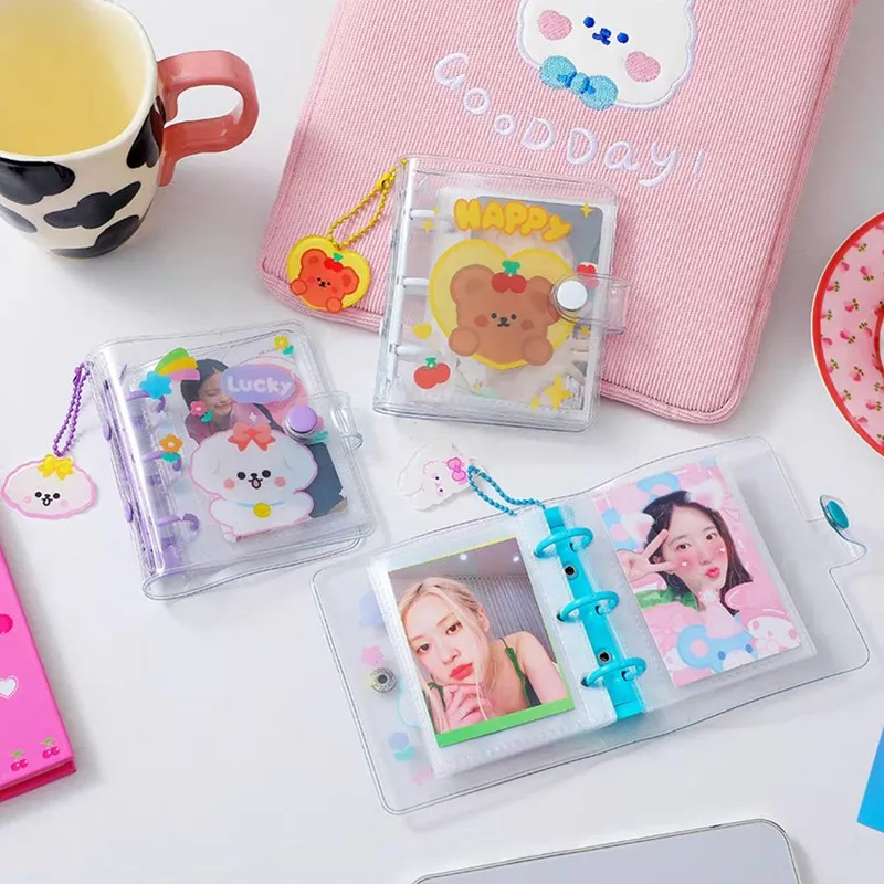 Cartoon Photocard Holder Binder With Pendant Transparent 3 Inch Photo Album INS Mini InsIdols Cards Cover Collection Book