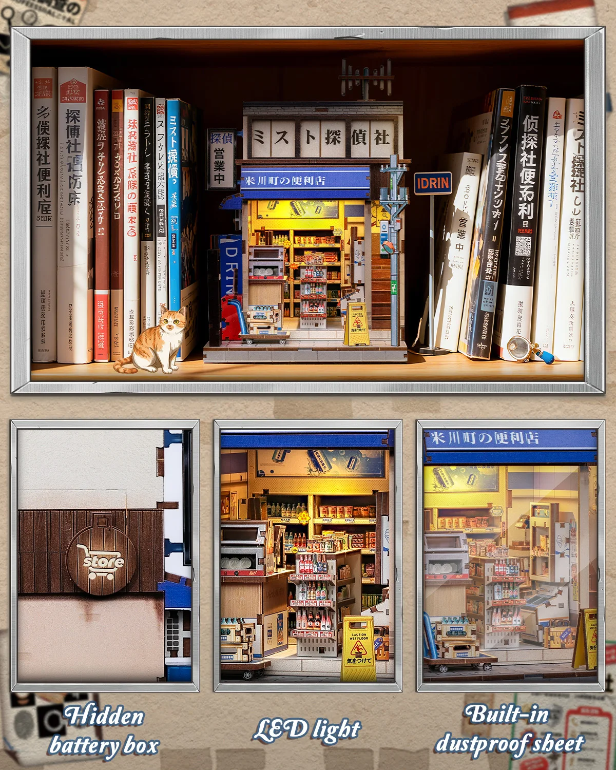 CUTEBEE DIY Miniature House 3D Wooden Dollhouse Booknook Puzzle for Adults Bookshelf Insert Room Decor for Teens Creative Gift