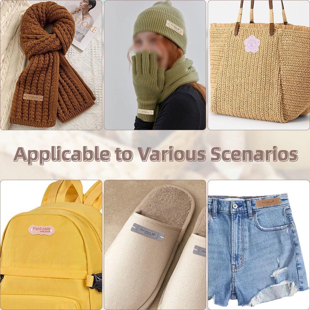 50Pcs PU Leather Handmade Tags, 5 Different Styles & 10 Colors Labels for Knitting DIY Hats Scarves Gloves Bags Shoes Jeans view 3
