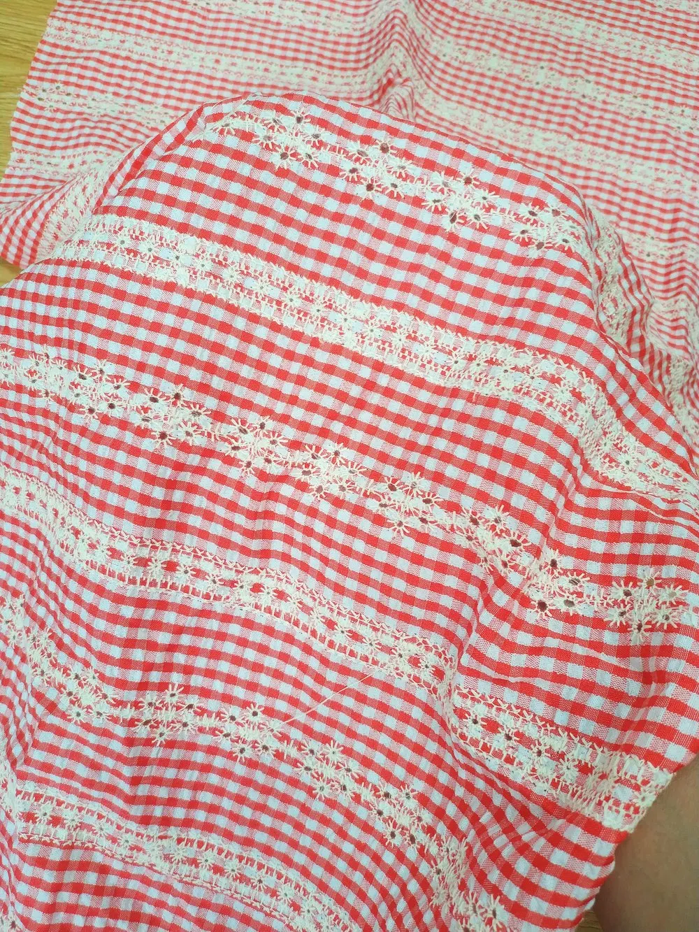 牧歌的なストライプ柄の格子縞レース、中空刺繍生地、女性用、子供服、手作りdiy、縫製アクセサリー、工芸品用