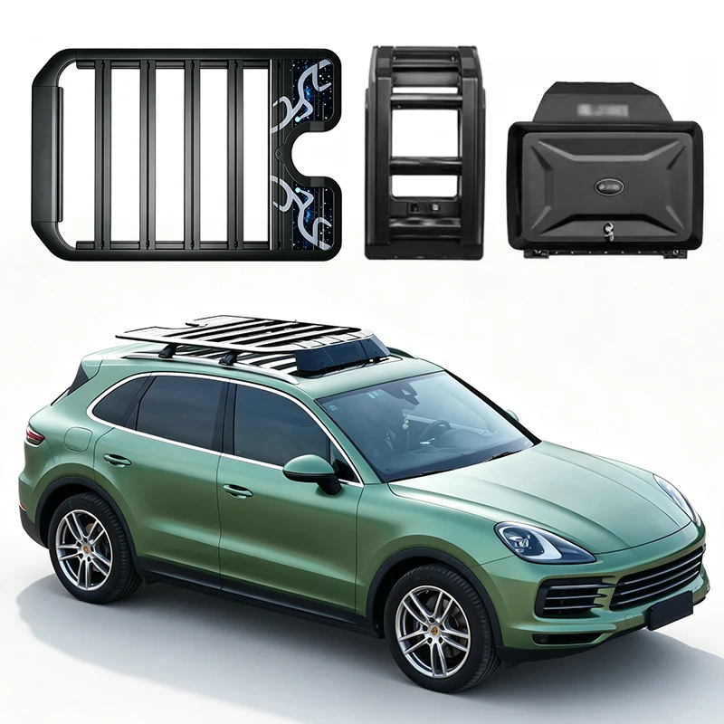 Aluminum Alloy Car Roof Cargo Luggage Rack Baskets Side Ladder Side Box for Porsche Cayenne 2018-2026