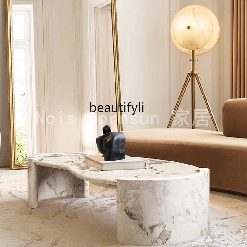 Italian minimalist marble coffee table big flower white designer art villa special-shaped living room home