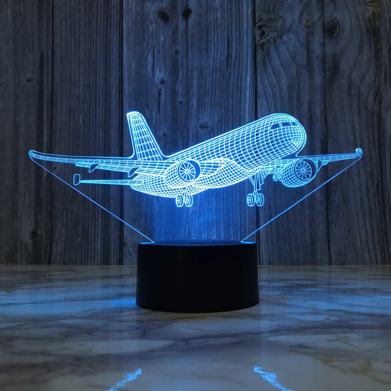 Airplane 3d Night Light Usb Plug-in Touch Table Lamp Decoration Bedside Nightlight Child Birthday Christmas Gifts for Kids Boys