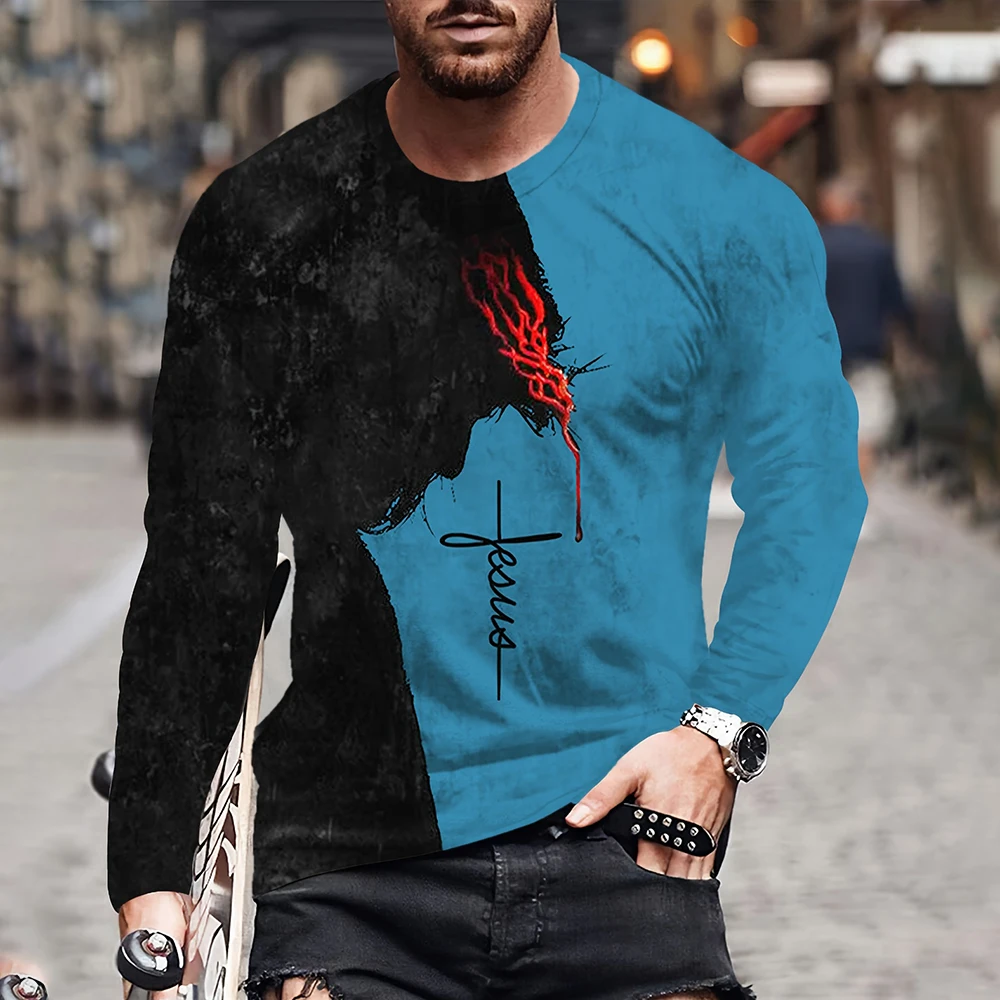 Moda jesus cruz padrão t camisa para homem 3d leão impressão manga
