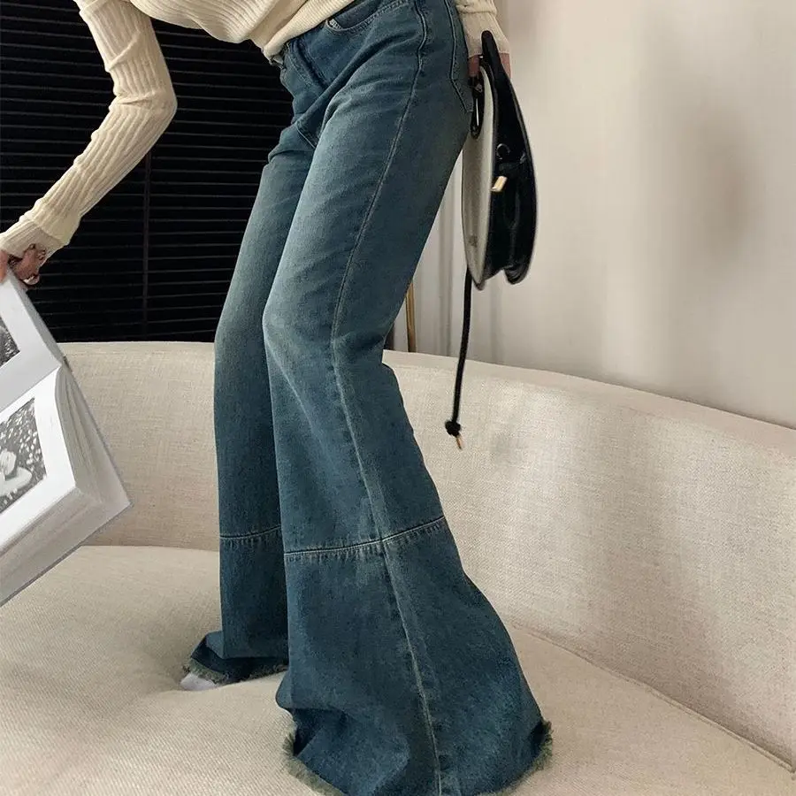 Jeans a gamba larga a vita alta da donna pantaloni lunghi in Denim Casual larghi che dimagriscono dritti alla moda Z117