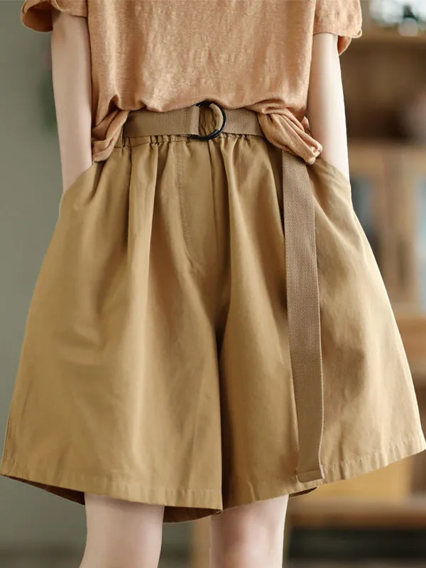 

Повседневные хлопковые брюки, женские новые тонкие широкие брюки для похудения, универсальные шорты с поясом в пять четвертей