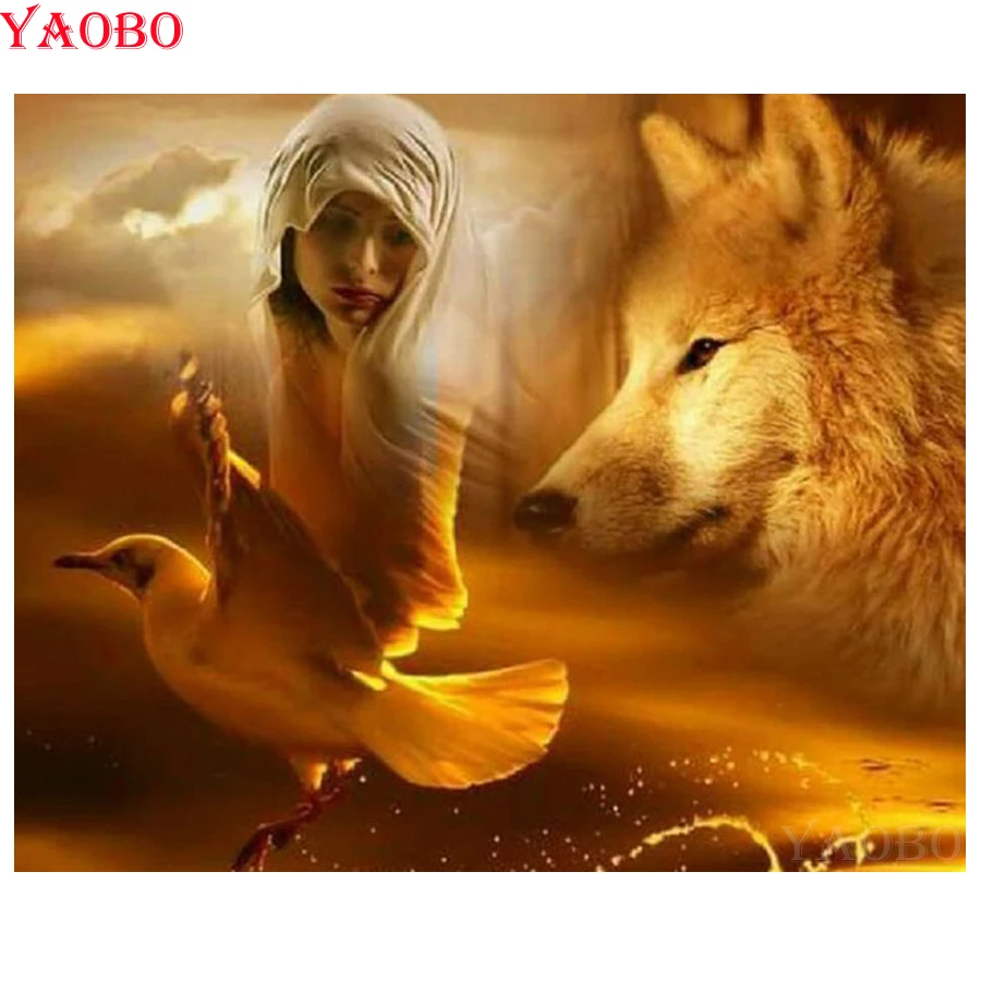 DIY 5D Diamond embroidery Woman/wolf/pigeon diamond painting cross stitch kit full square round resin mosaic handmade home decor