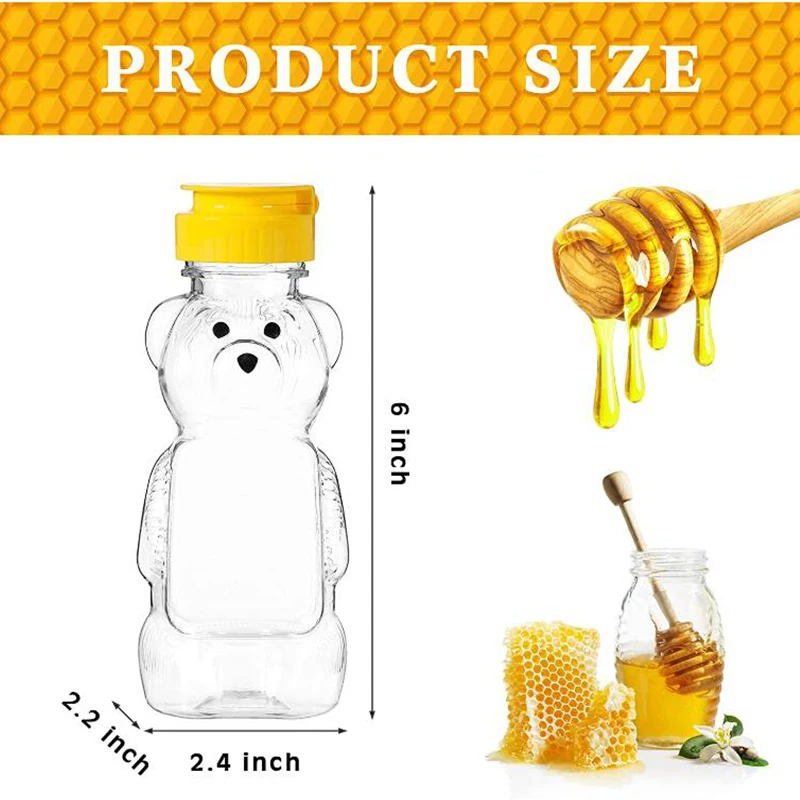 10 Pcs 8Oz Honey Jar Plastic Bear Honey Bottles Jars Clear Honey Containers Dispenser Honey Squeeze Bottle Juice Bottle